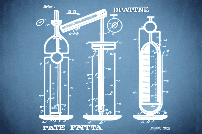 A scale balancing a patent document on one side and a test tube on the other