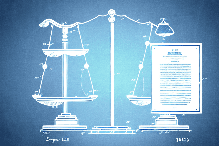 A balanced scale with a patent document on one side and a textbook on the other
