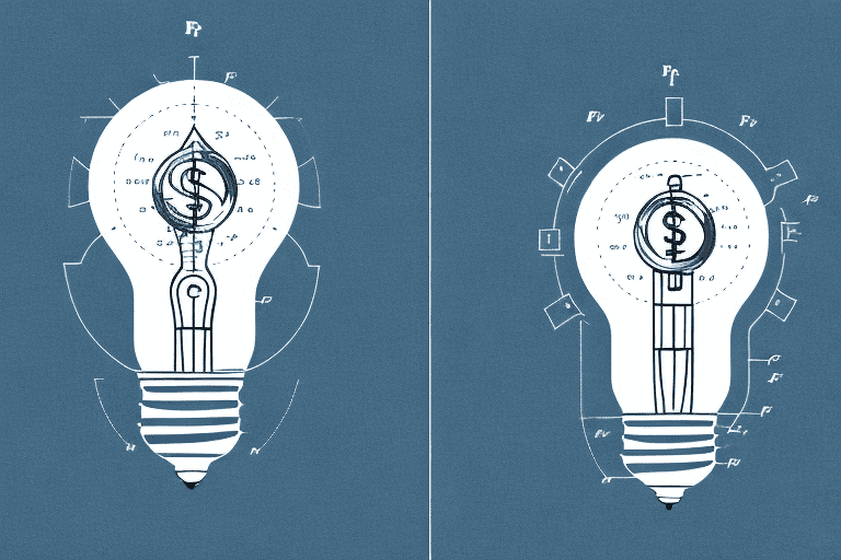 Two distinct symbols - a light bulb (representing the idea or invention for the patent bar exam) and a calculator (representing financial planning for the cfp exam) - placed on a balanced scale