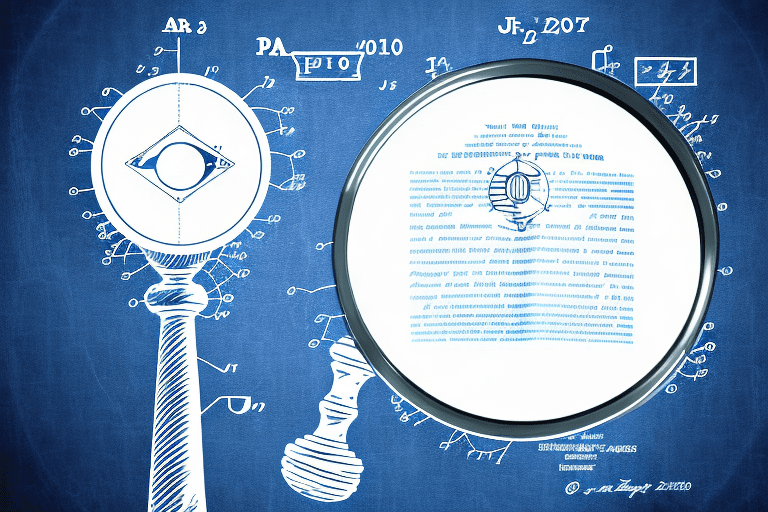 A magnifying glass hovering over a patent document