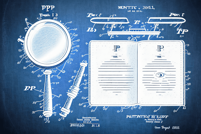A magnifying glass hovering over a patent document
