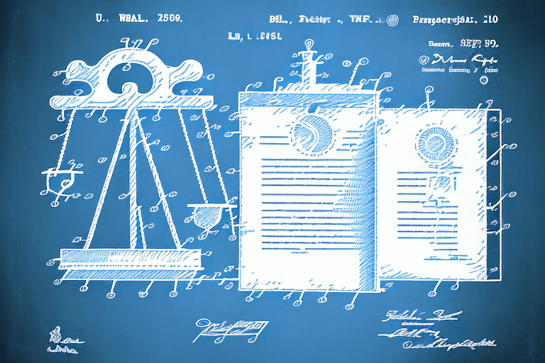 A patent document entwined in a legal scale