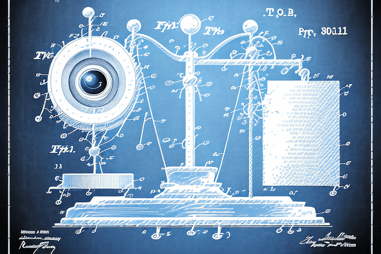 A patent document entangled in a balance scale
