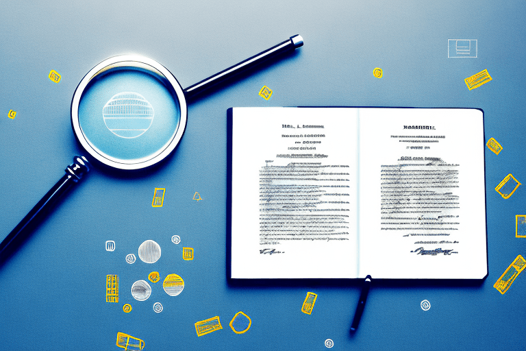 A magnifying glass hovering over a patent document