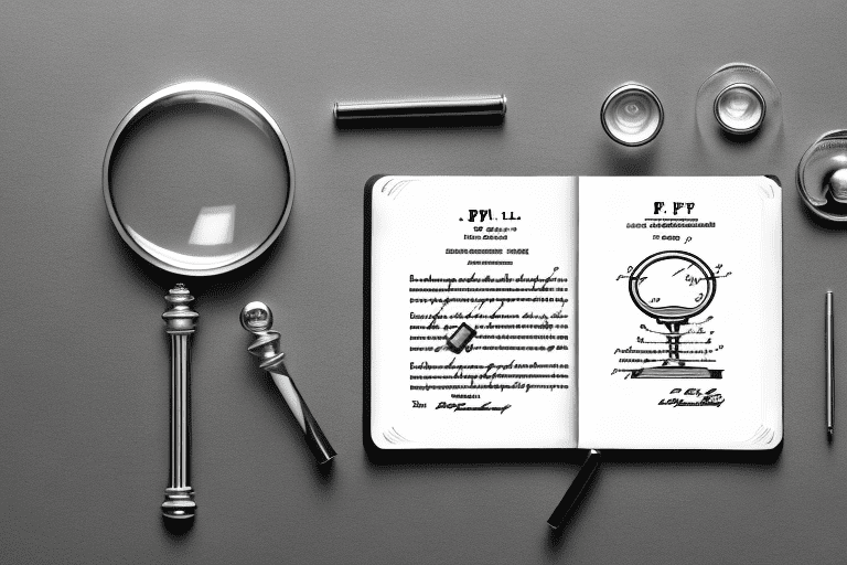 A magnifying glass over a patent document