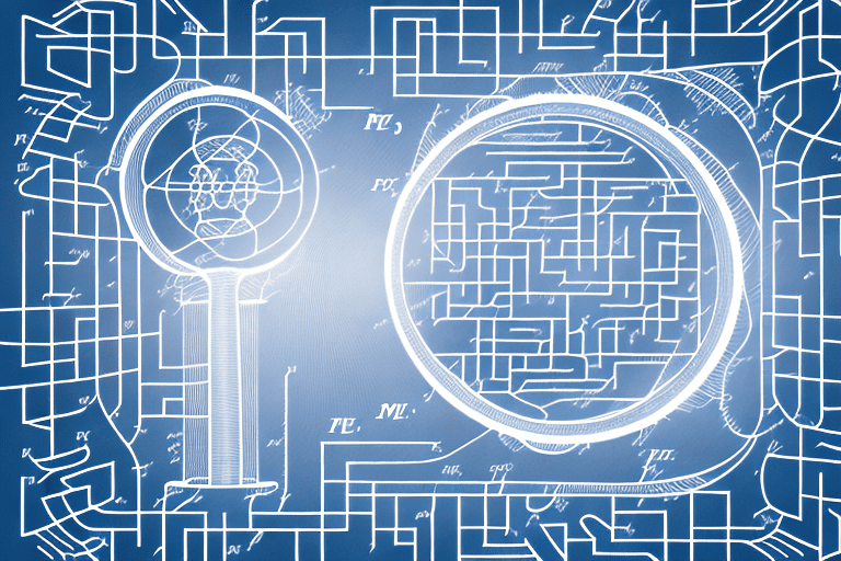 A magnifying glass hovering over a complex maze-like structure