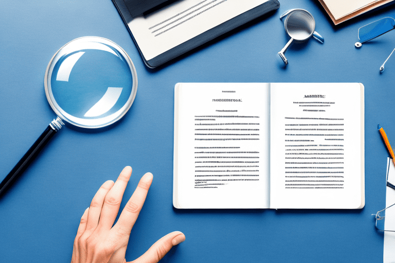 A magnifying glass focused on a patent document and a bar chart