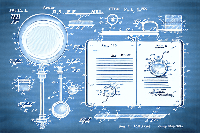 A patent document under a magnifying glass