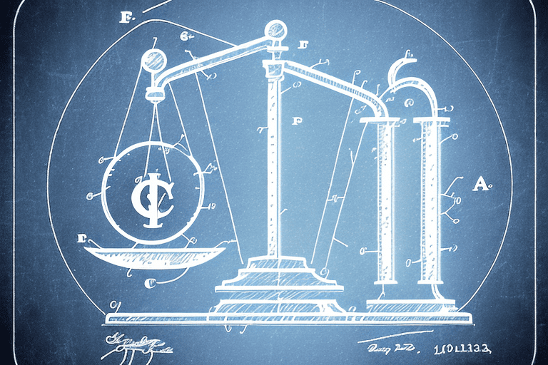 A balanced scale with a copyright symbol on one side