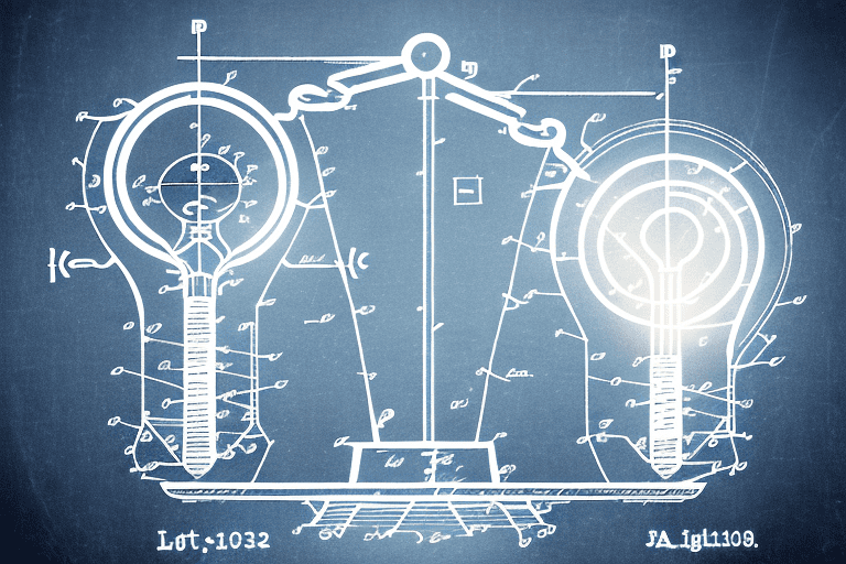 A symbolic scale balancing a patent document and a light bulb