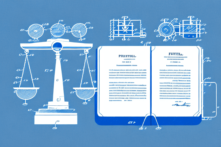 A balanced scale with a patent document on one side