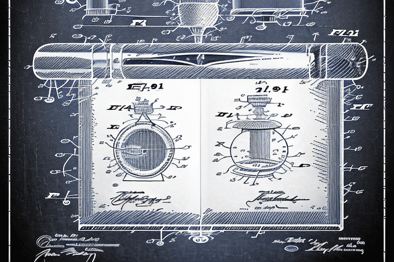 A patent document with a magnifying glass focusing on it