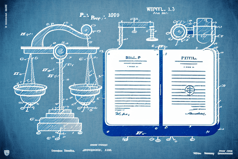 A balanced scale with a patent document on one side and the mpep (manual of patent examining procedure) book on the other