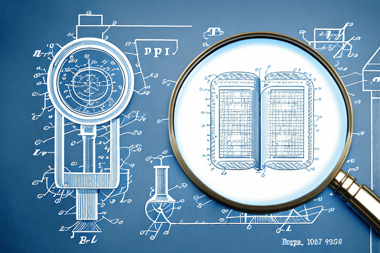 A magnifying glass hovering over a complex blueprint