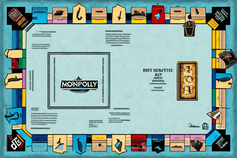 A monopoly board with patent documents and a bar (symbolizing the patent bar) replacing the traditional properties
