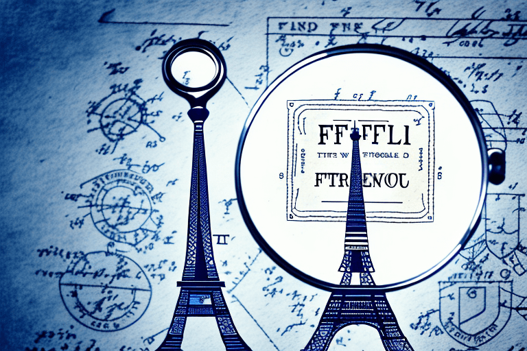 The eiffel tower with a magnifying glass focused on it