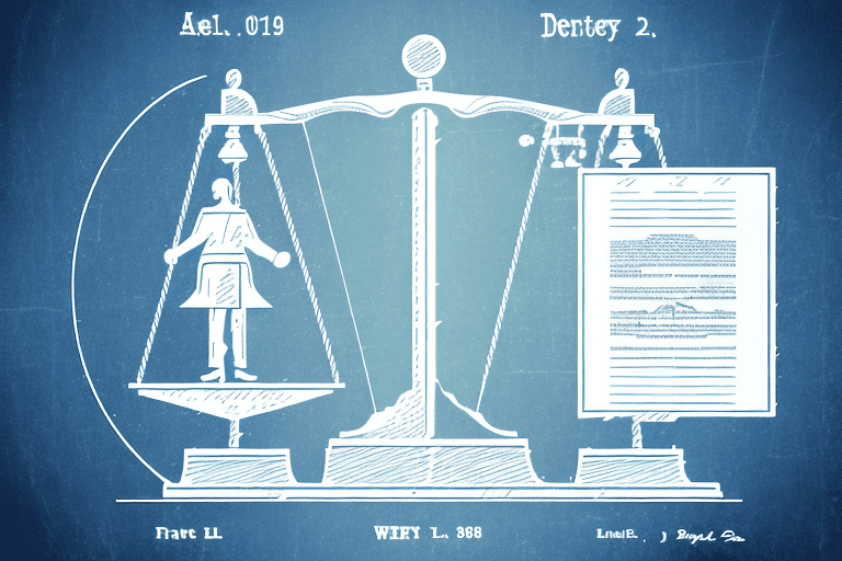 A scale balancing a patent document and a troll figure
