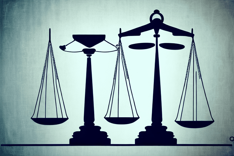A balance scale where on one side there is a patent document and on the other side there are symbols of law (like a gavel or a justice statue)
