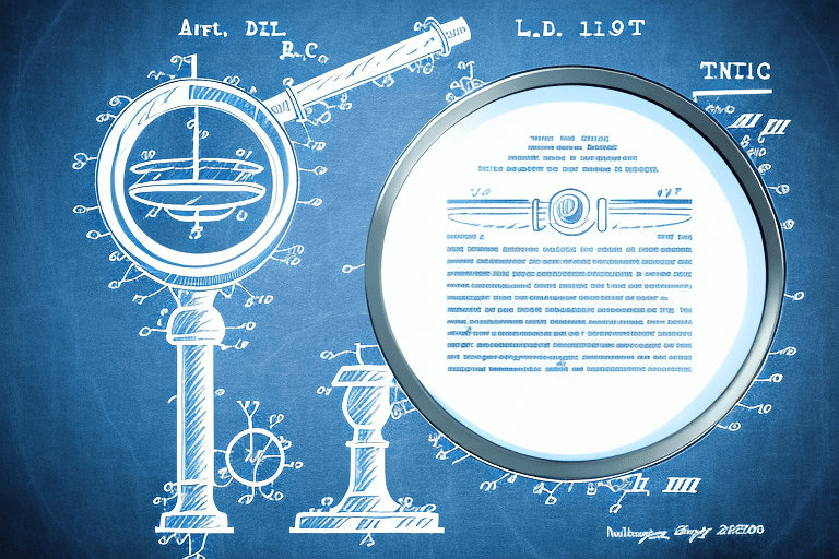 A magnifying glass hovering over a patent document