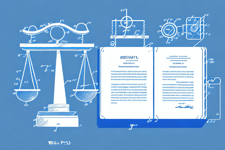 A balanced scale with a patent document on one side and the mpep (manual of patent examining procedure) book on the other