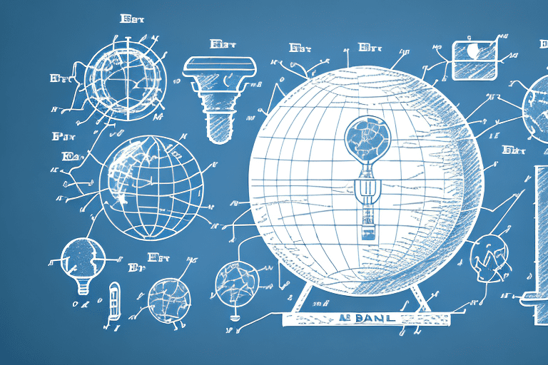 A globe surrounded by various eco-friendly inventions