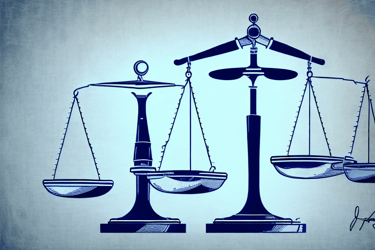 A balance scale with a patent document on one side and a gavel on the other