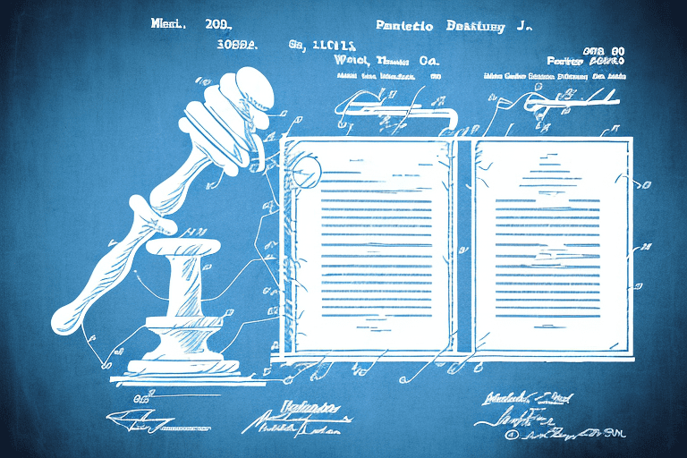 A gavel striking down on a patent document