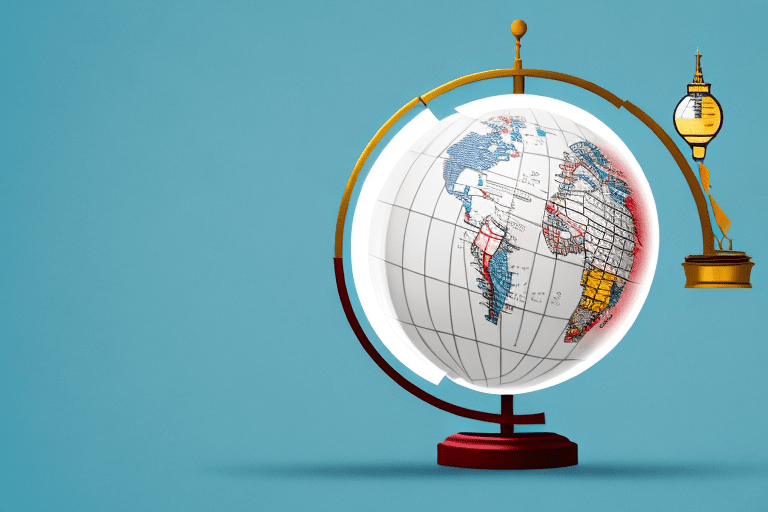 A globe with different iconic landmarks to represent various countries