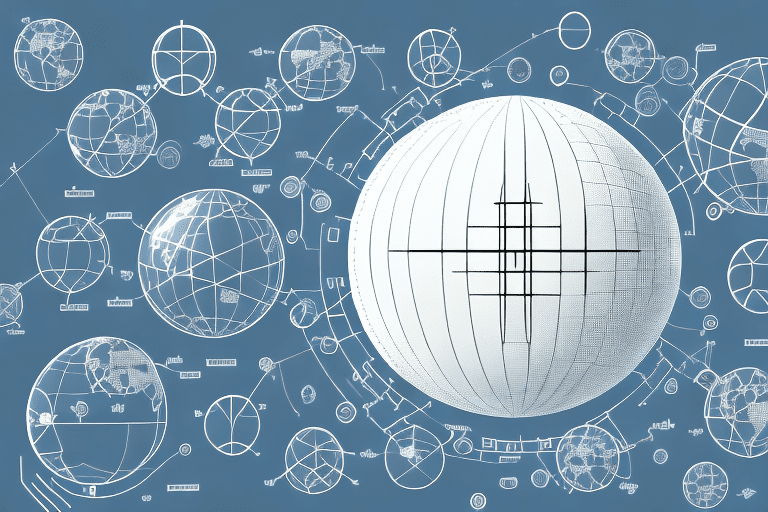 A globe surrounded by various symbols representing different types of intellectual property such as a patent symbol