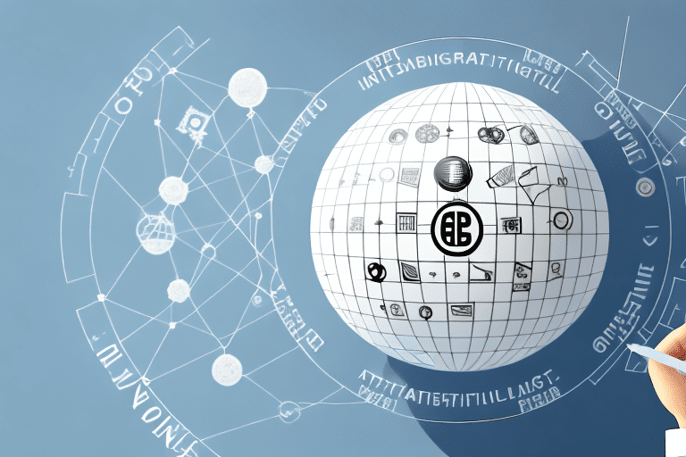 A globe surrounded by various intellectual property symbols like the copyright