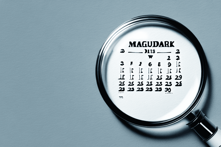 A calendar with a magnifying glass hovering over a specific date