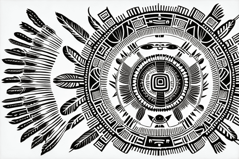Various native american tribal insignia such as feathers