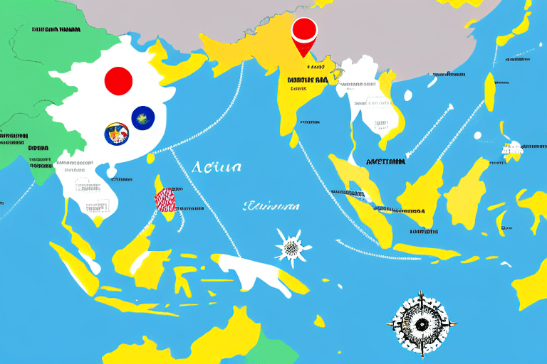 A map highlighting the south east asian countries involved in asean