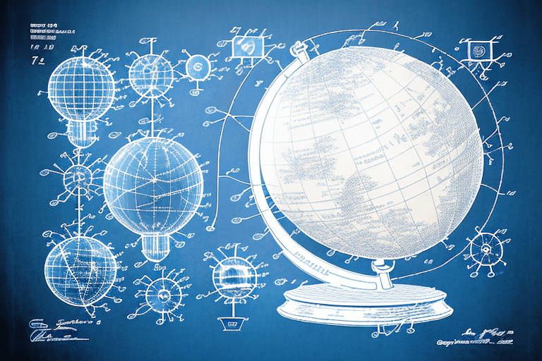 A globe with different patent symbols