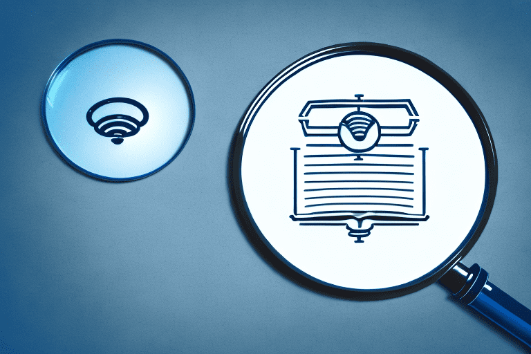 A magnifying glass focusing on a patent document with various intellectual property symbols like a copyright