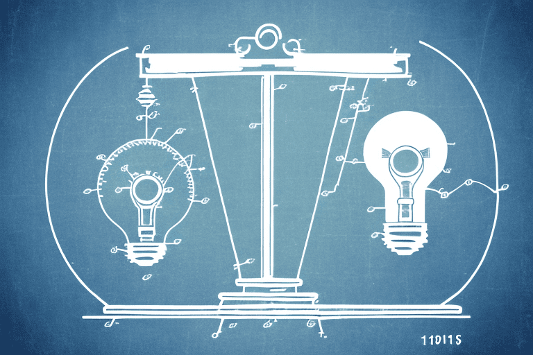 A symbolic scale balancing a patent document and a lightbulb