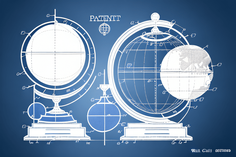 A balanced scale with a patent document on one side and a globe on the other
