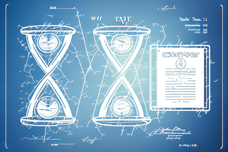 A sand hourglass with patent documents on one side and a calendar on the other
