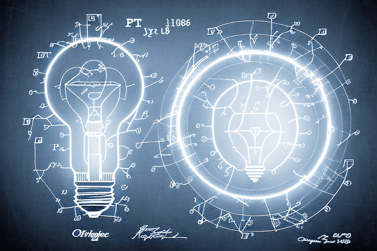 A variety of symbolic icons such as a light bulb (representing ideas)
