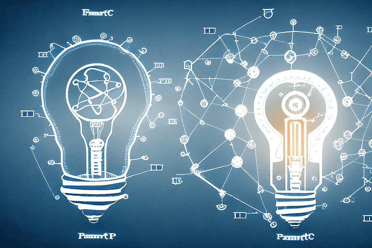 Various symbols representing different types of intellectual property such as a light bulb for ideas