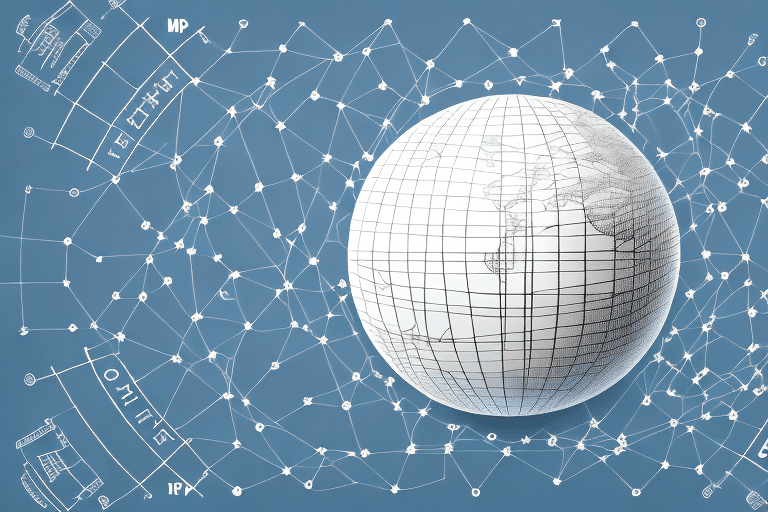 A globe with symbolic representations of various intellectual properties like a patent