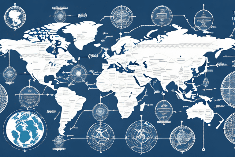 A global map with symbolic icons representing patents