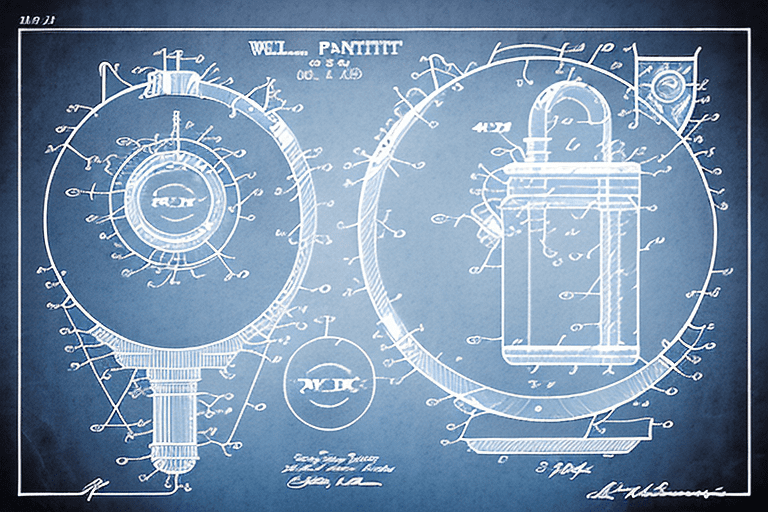 Two distinct scales; one with a patent document and a magnifying glass on each side