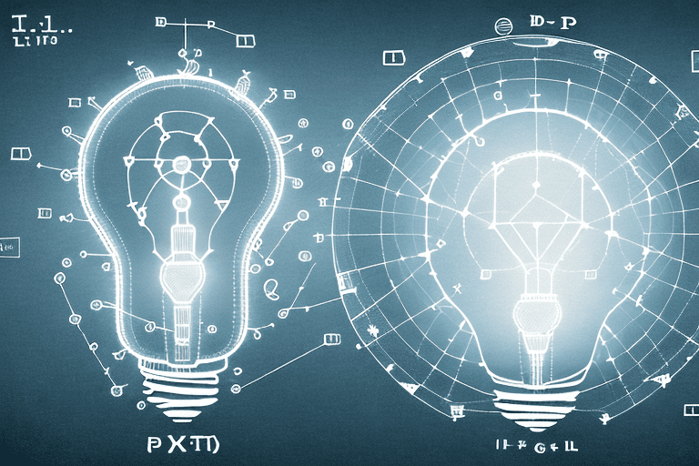 Various symbols representing intellectual property such as a lightbulb (idea)