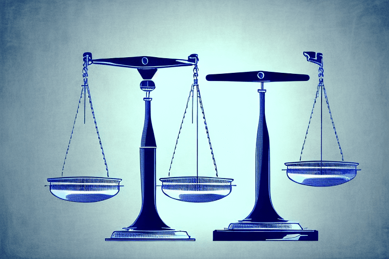 A balance scale with a patent document on one side and a gavel on the other side