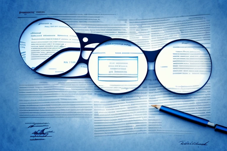 Two distinct magnifying glasses examining different aspects of a patent document