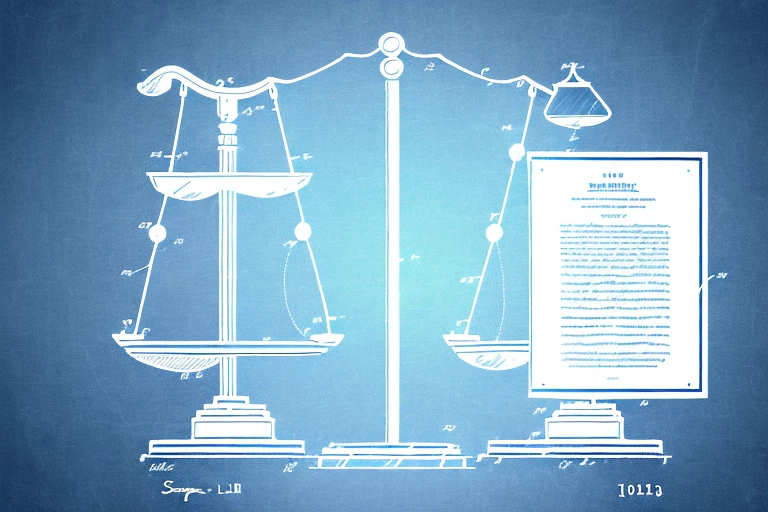 A balanced scale with a patent document on one side and a textbook on the other