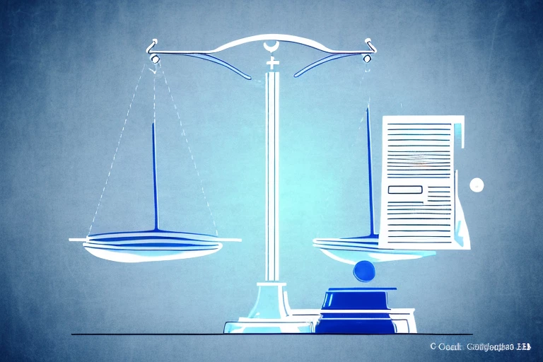A scale balancing a patent document on one side and a financial chart on the other