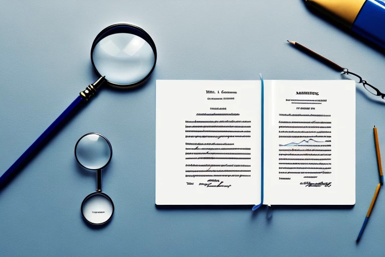 A magnifying glass hovering over a patent document and a bar graph