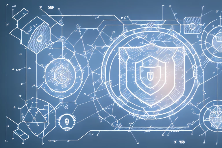 A symbolic representation of a computer with a shield